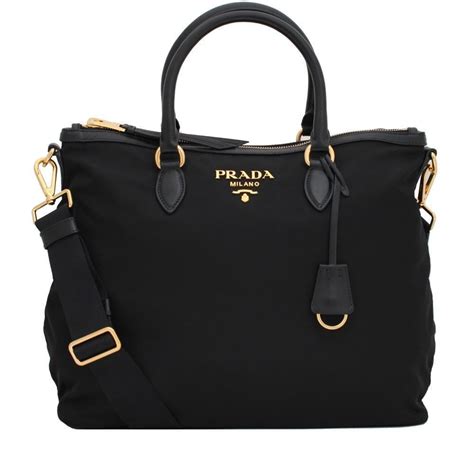 1bc060 prada|Prada Black Tessuto Nylon Calf Leather Trim Satchel Tote Bag.